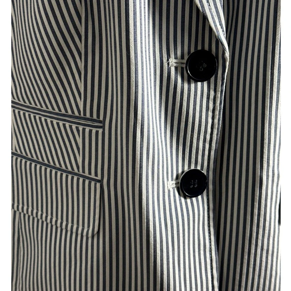 Nine West Womens 14W Blue White Striped Blazer Two Button Cotton Blend Jacket - Picture 3 of 9